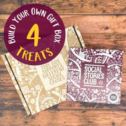 Build Your Own Gift Box - 4 Treats. This is an image of a sustainable gift box in which you decide the four social enterprise treats to be included. Design your own gift. Choose what's inside your gift box. 