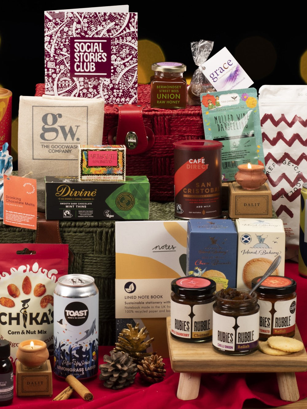 Social Stories Club homepage hero image showing their hampers in a wide-shot.