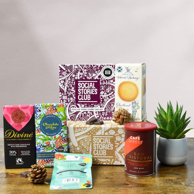 Hug In A Box - Sustainable Gift UK. This social stories gift box is perfect for those who are looking for the perfect gift for employees, clients, friends, and family.